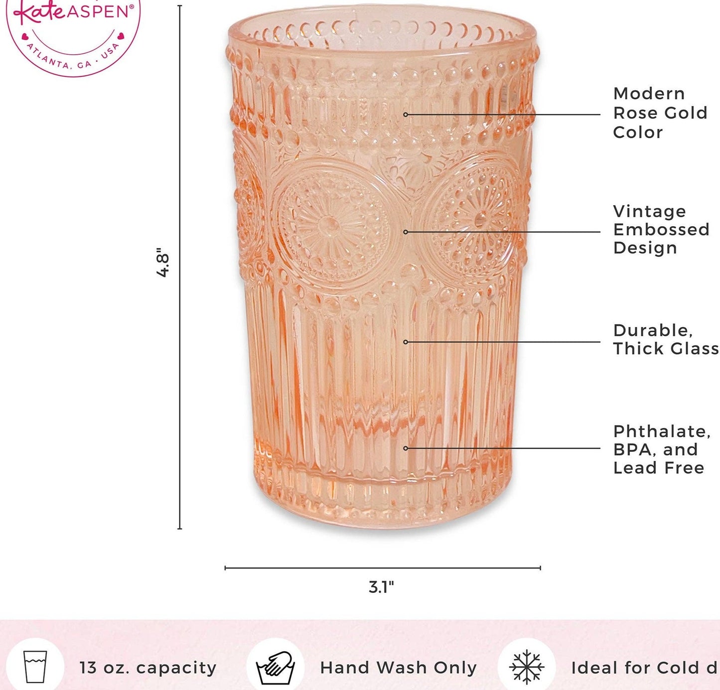 13 oz. Vintage Textured Rose Gold Drinkware