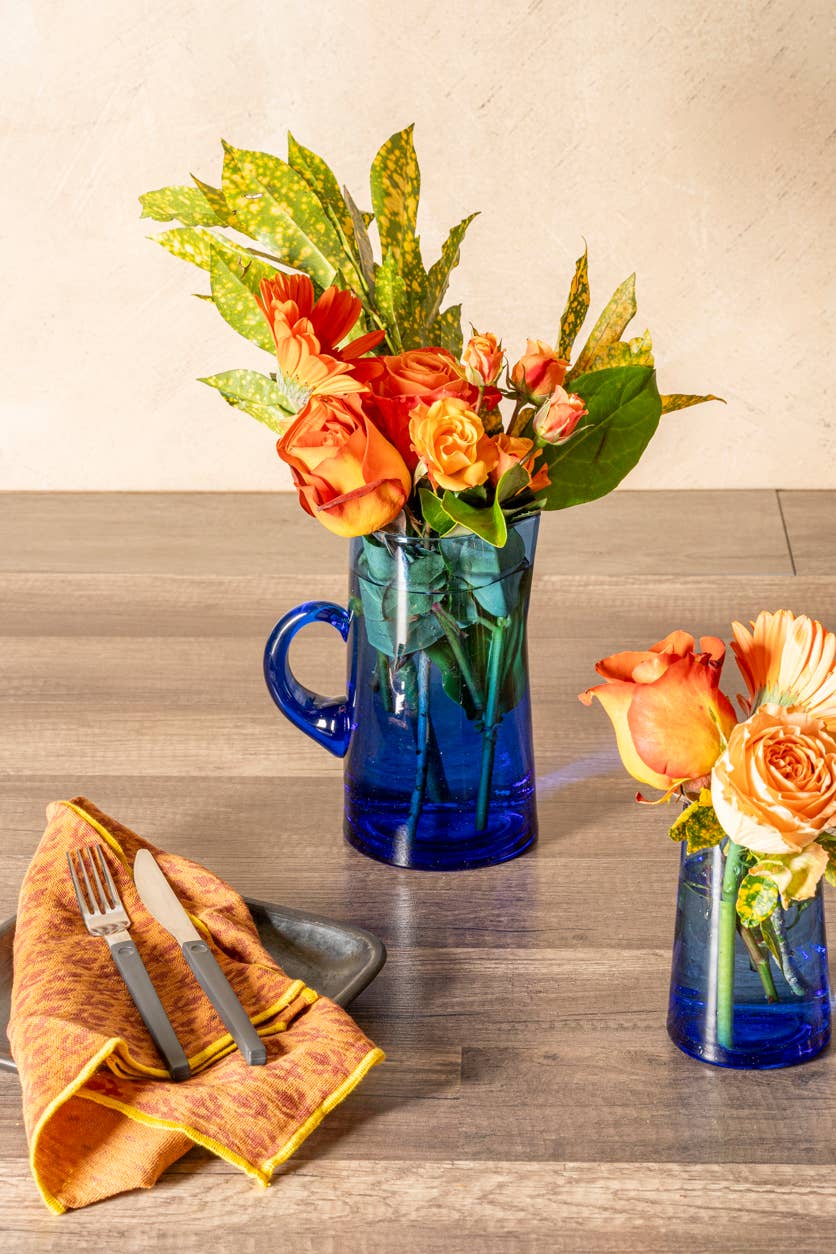 Moroccan hand-blown glass Jug - Blue