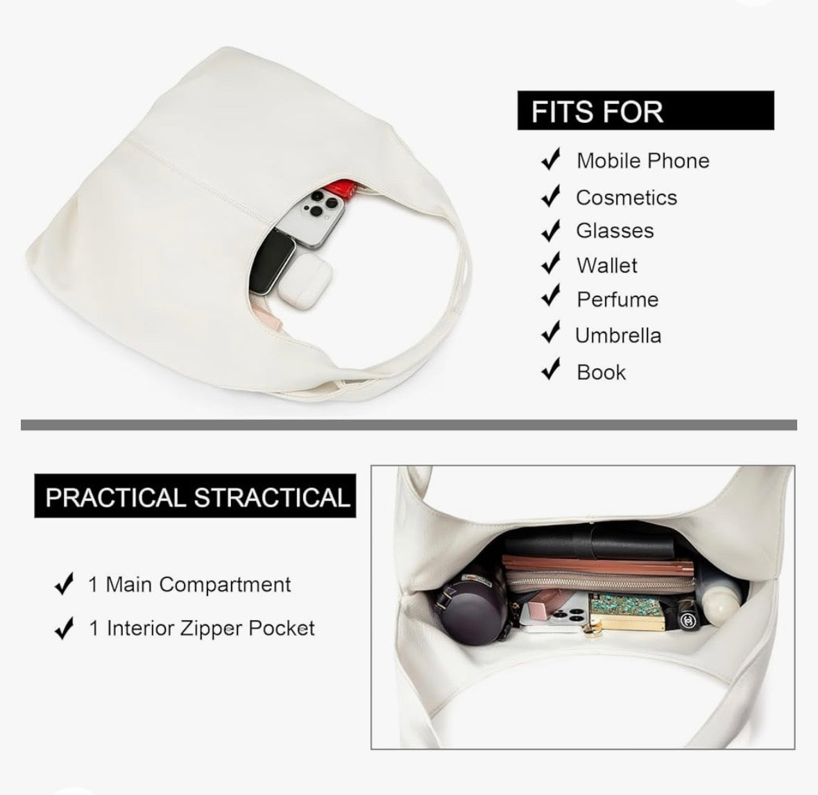 Vegan Leather Hobo Tote with matching pouch