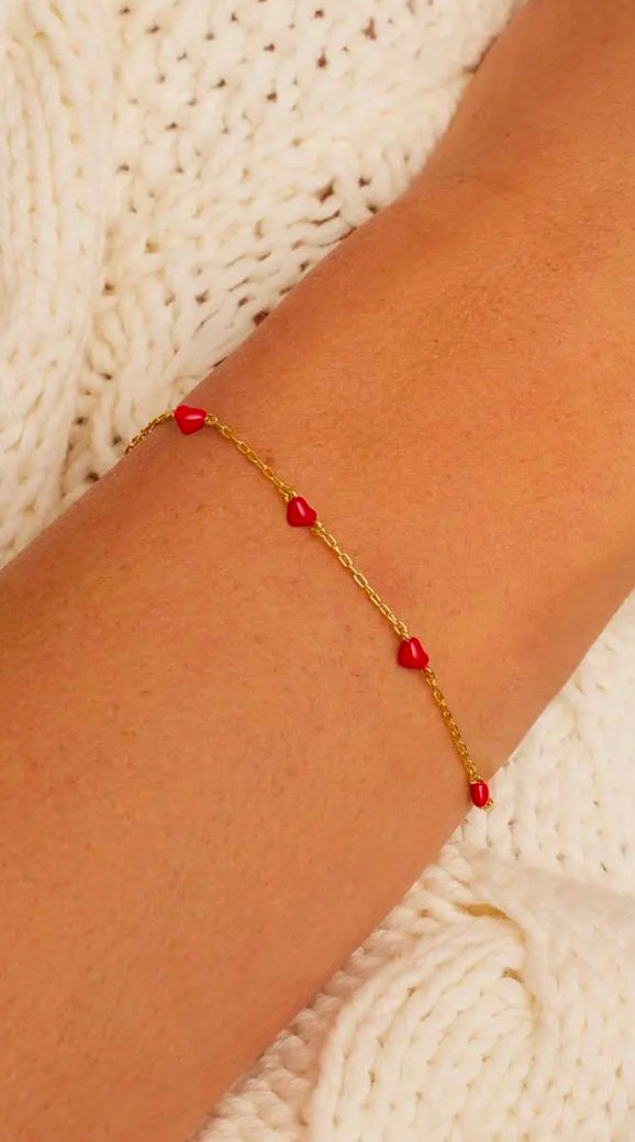 Red Hearts Necklace and Bracelet Set