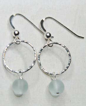 Eco Sea Glass Hammered Earrings - Sea Foam