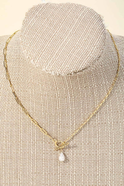 Toggle Chain Pearl Charm Necklace