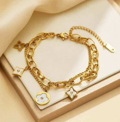 Layered Charm Bracelet. 18K gold plated Waterproof!