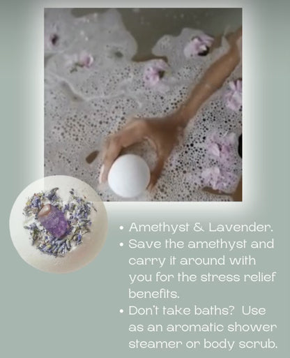 Amethyst & Lavender Bath Bombs: Large 3" diameter