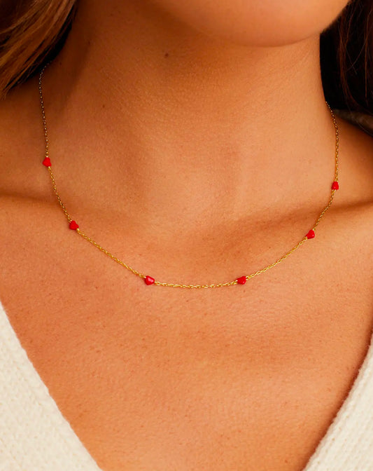 Red Hearts Necklace and Bracelet Set